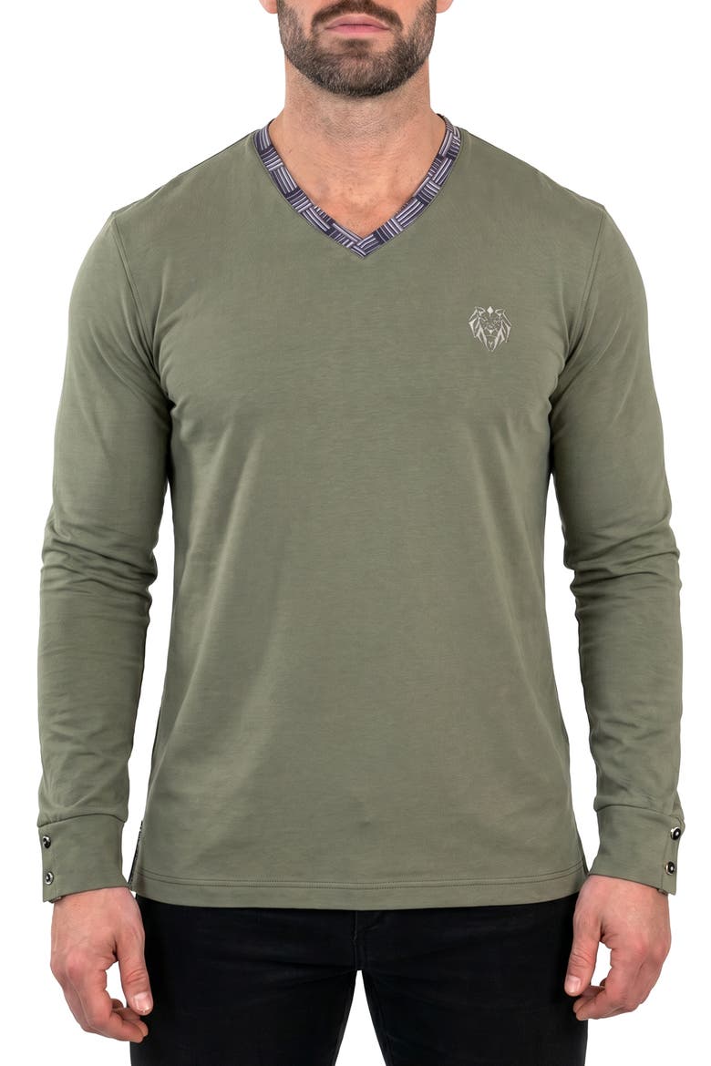 Edison Stretch Cotton Long Sleeve V-Neck T-Shirt, Main, color, GREEN