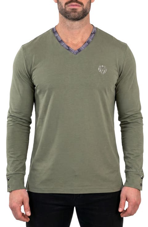Edison Stretch Cotton Long Sleeve V-Neck T-Shirt