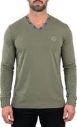 Maceoo Edison Stretch Cotton Long Sleeve V-Neck T-Shirt