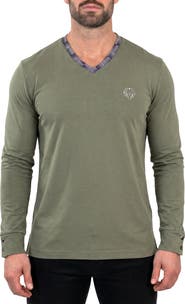 Maceoo Edison Stretch Cotton Long Sleeve V-Neck T-Shirt
