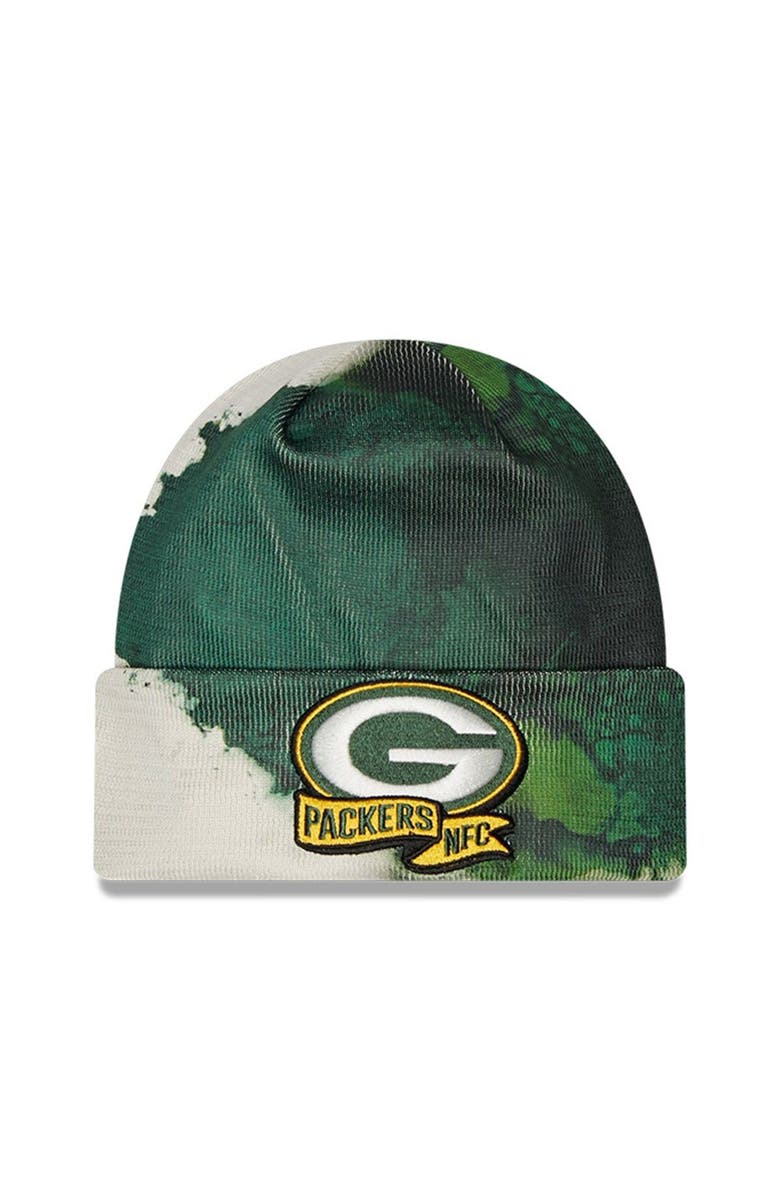 New Era Men's New Era  Green Green Bay Packers 2022 Sideline Ink Dye Cuffed Knit Hat, Main, color, 