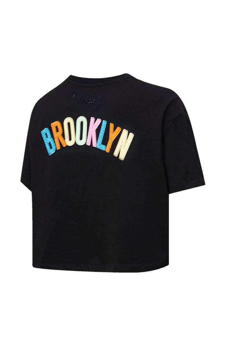 PRO STANDARD Women's Pro Standard Black Brooklyn Nets Washed Neon Cropped Boxy T-Shirt, Alternate, color, 