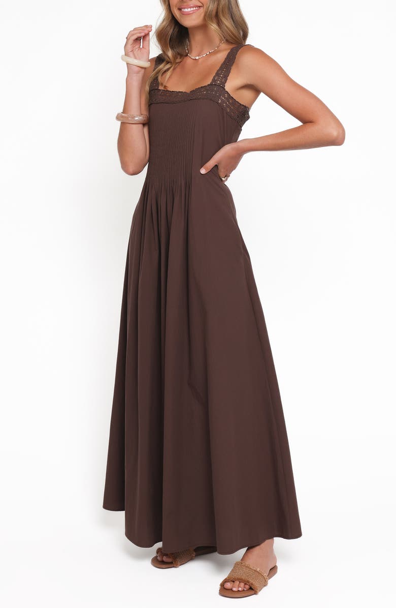 Petal & Pup Alandra Pintuck Pleat Cotton Maxi Dress, Alternate, color, Brown