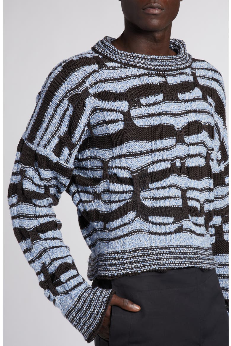 Distorted Stripe Cotton & Linen Sweater, Alternate, color, ADMIRAL/ FONDANT