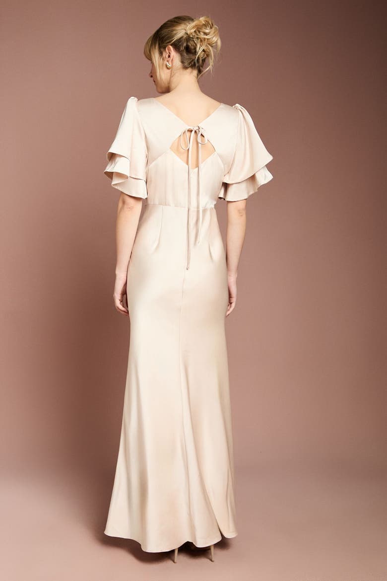 High Neck Crepe Maxi Dress, Alternate, color, Champagne