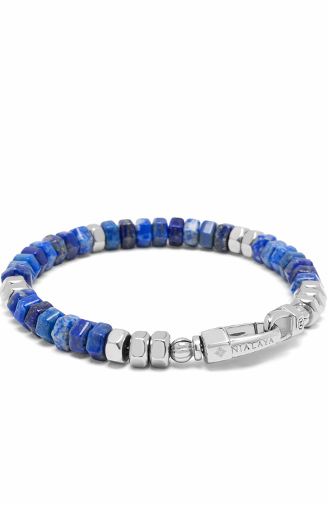 Hexagon Blue Lapis Beaded Bracelet