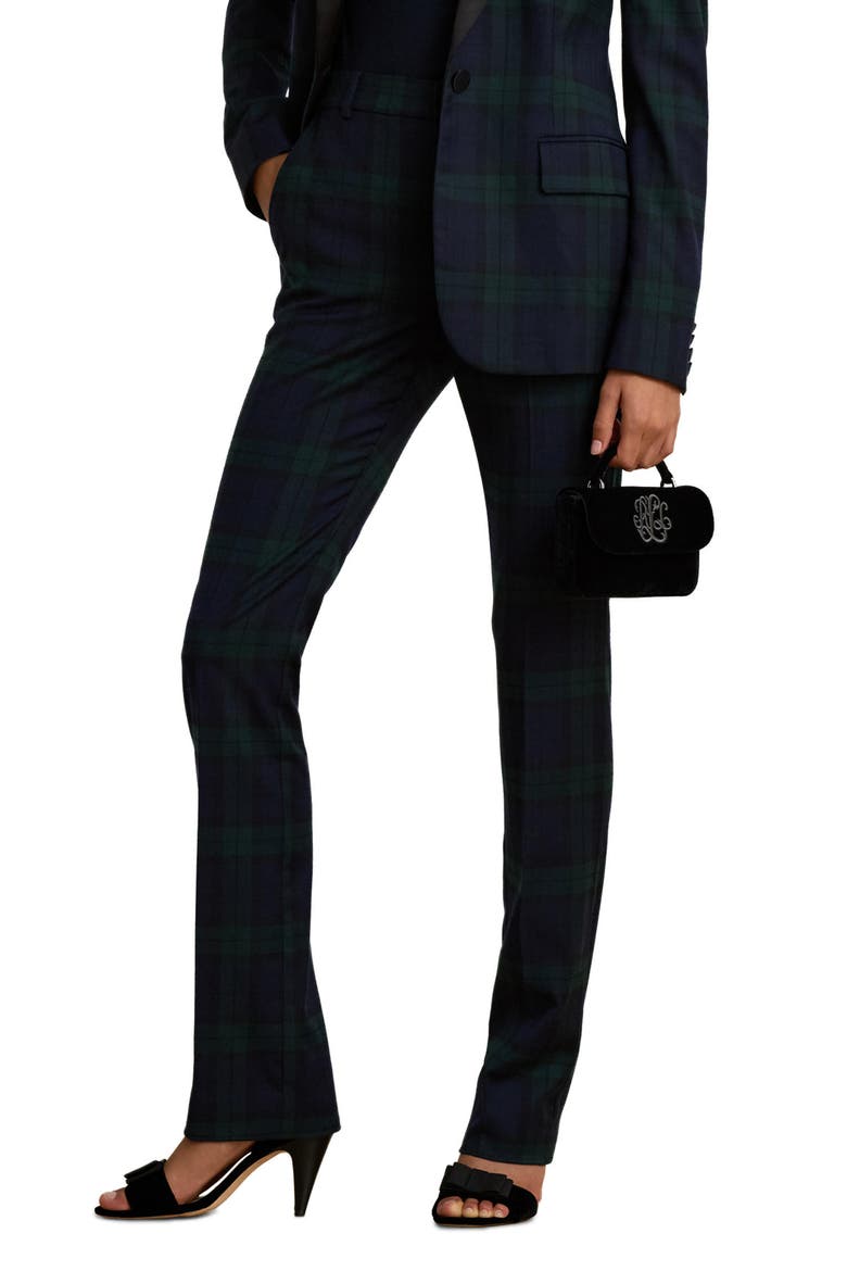 Plaid High Waist Straight Leg Wool Blend Pants, Main, color, BLUE/ MULTI