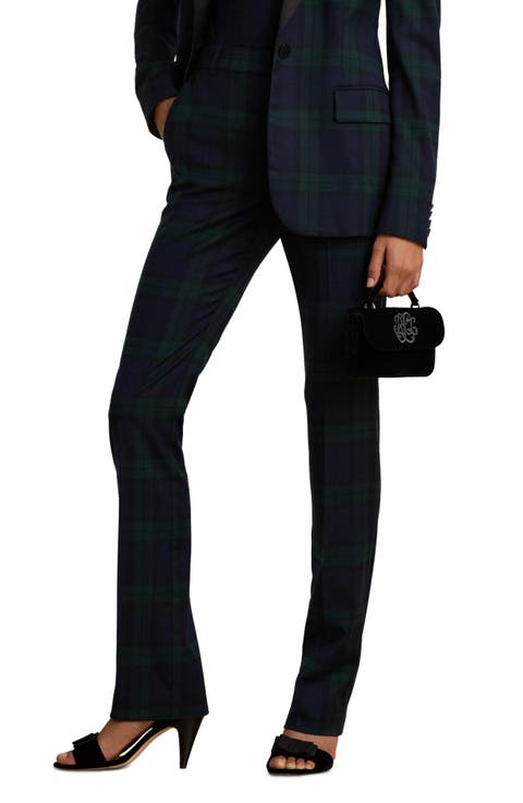 Plaid High Waist Straight Leg Wool Blend Pants