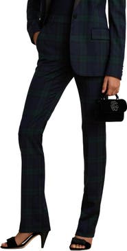 Lauren Ralph Lauren Plaid High Waist Straight Leg Wool Blend Pants