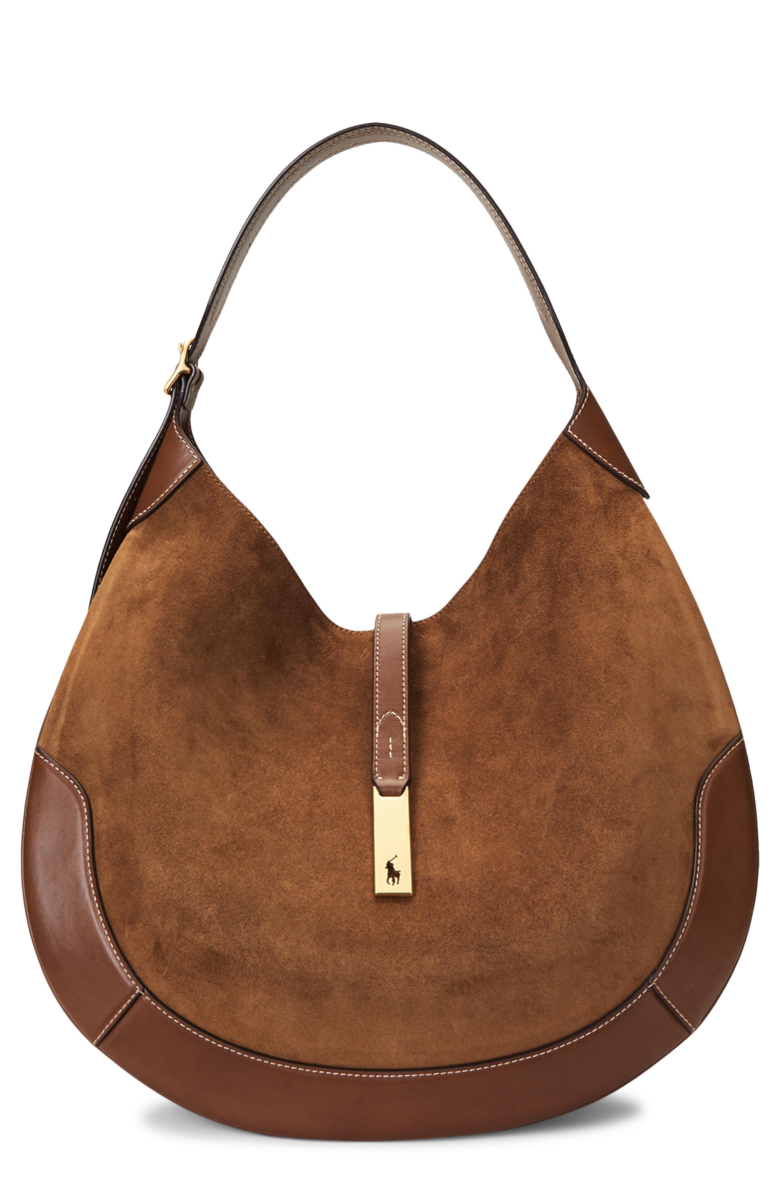 Polo ID Suede & Leather Shoulder Bag, Main, color, CINNAMON/ CUOIO