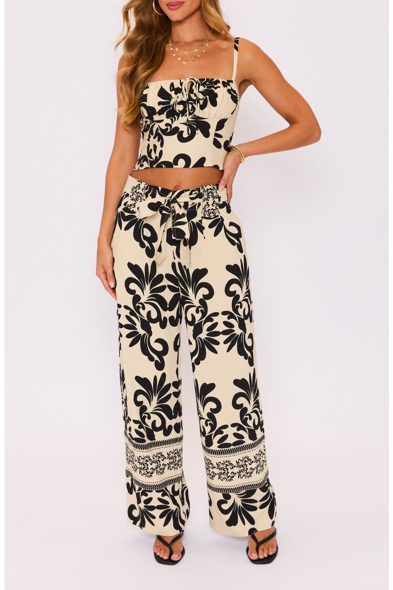 Coastal Print Tie Waist Wide Leg Pants, Alternate, color, CREAM BLACK