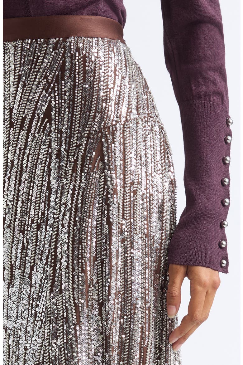 Beaded Long Fluid Skirt, Alternate, color, SILVER / BROWN