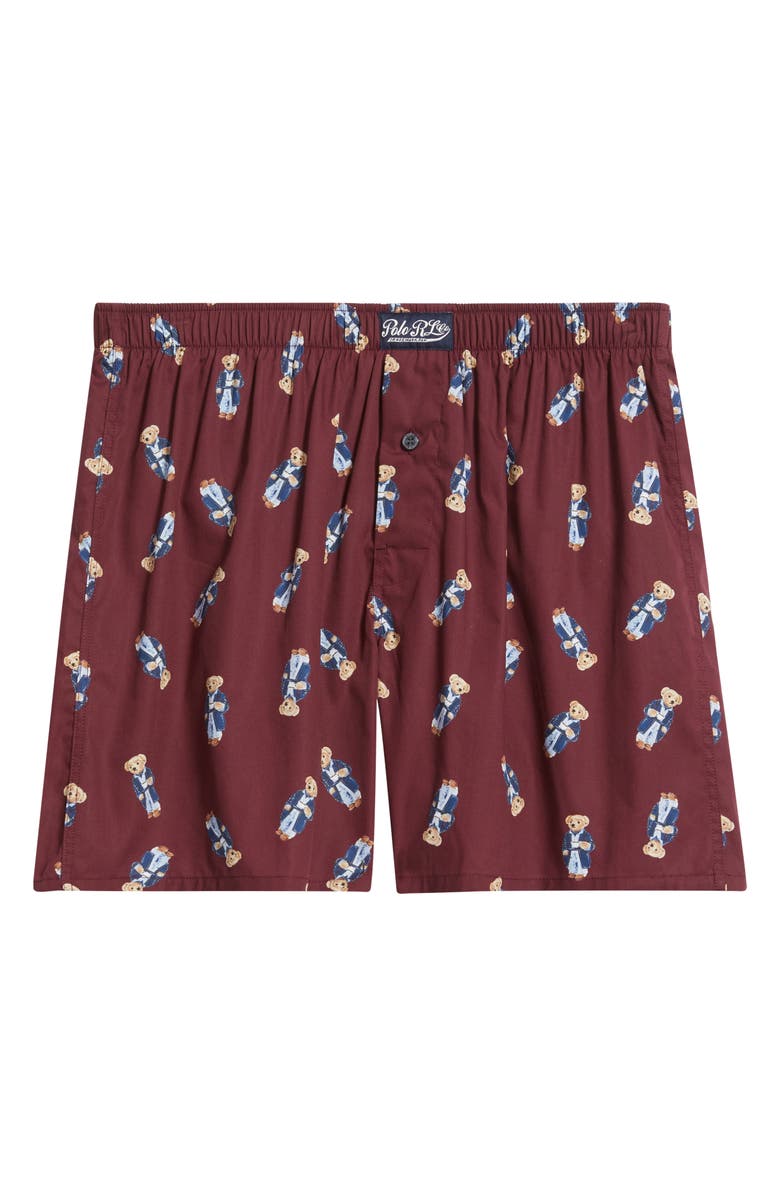 Polo Ralph Lauren Polo Bear Cotton Boxers, Alternate, color, Classic Wine Morning Robe Bear