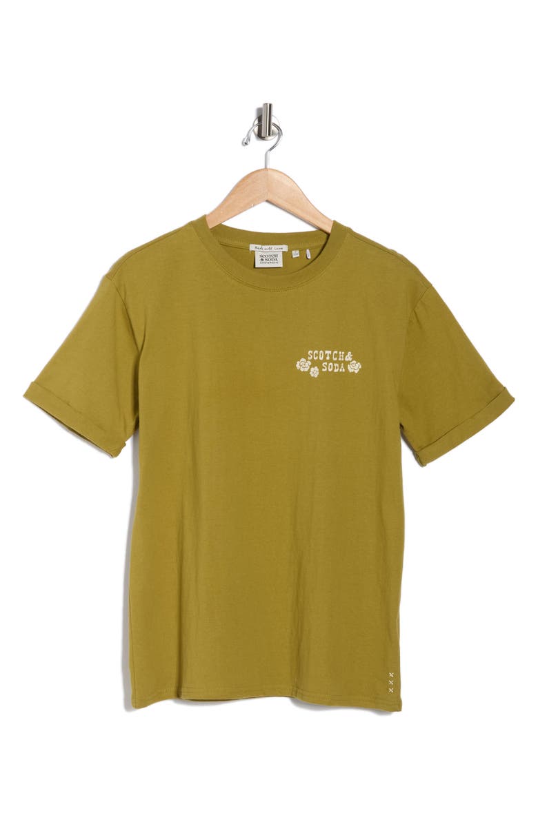 Scotch & Soda Relaxed Fit Roll Cuff Graphic T-Shirt, Alternate, color, Green Moss W/ Whitecap