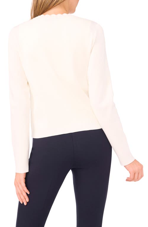 Ted Baker Cybill Scalloped Crewneck Cardigan Sweater In White