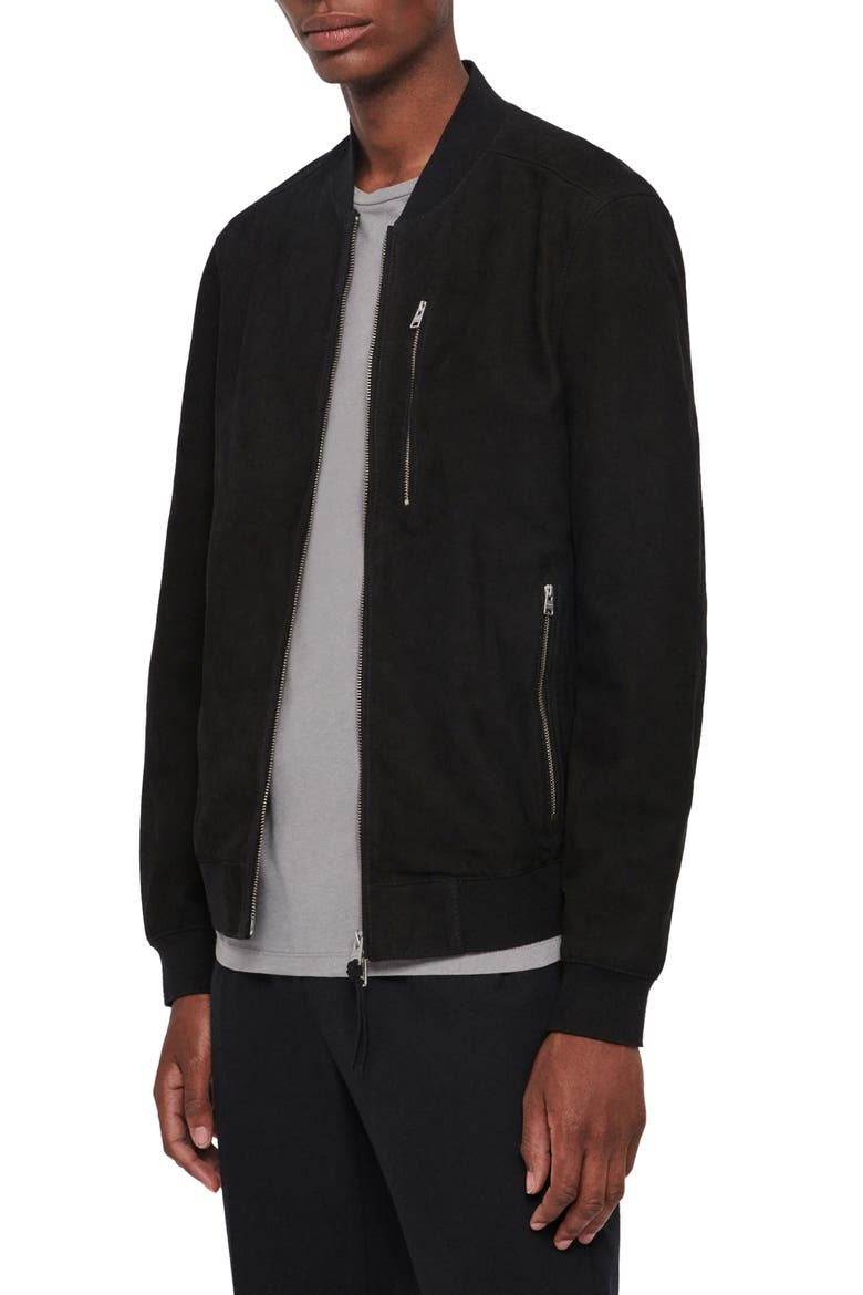 Stones Leather Bomber Jacket, Alternate, color, BLACK