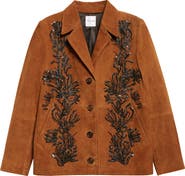 ST. JOHN Ojai Sequin & Bead Embellished Suede Jacket