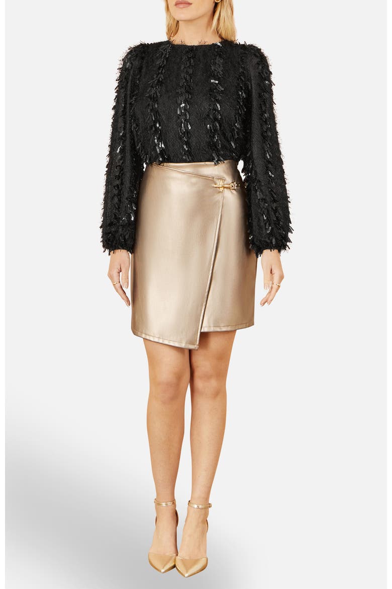 Faux Leather Wrap Mini Skirt, Alternate, color, Gold
