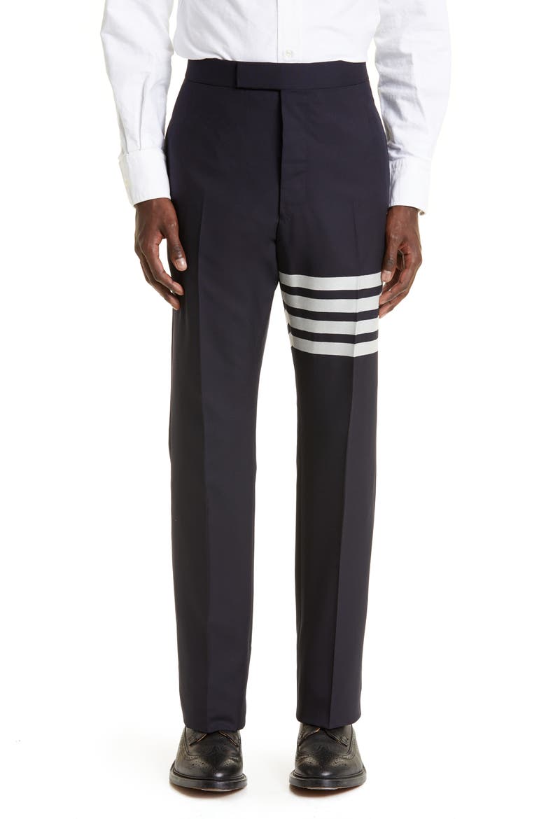 4-Bar Mélange Wool Pants, Main, color, NAVY
