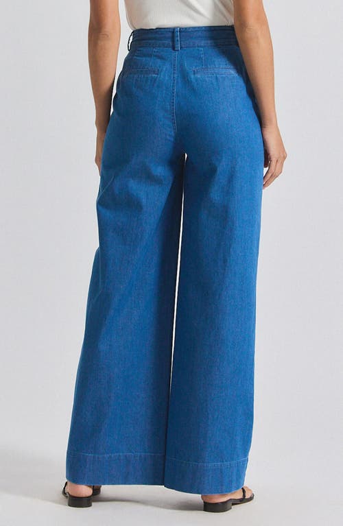 Derek Lam 10 Crosby Katrina Pleat Detail Wide Leg Chambray Cotton Pants In Blue