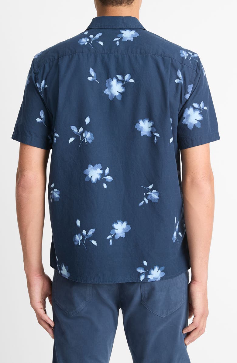 Vince Cascading Floral Short Sleeve Button-Up Shirt, Alternate, color, Deep Sea/ Aqua