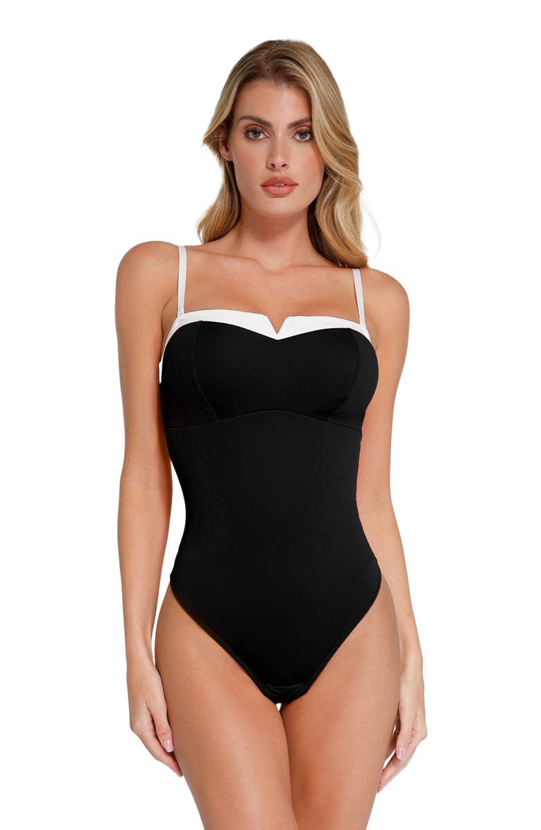 Popilush Shapewear Contrast Bra Strap Tummy Control Bodysuit, Alternate, color, Standard Black