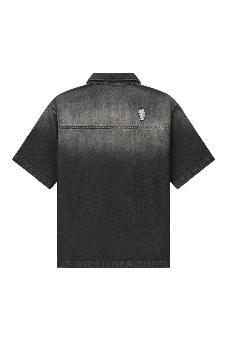 Zeno Distressed Short Sleeve Denim Zip Shirt, Alternate, color, FRAY NOIR