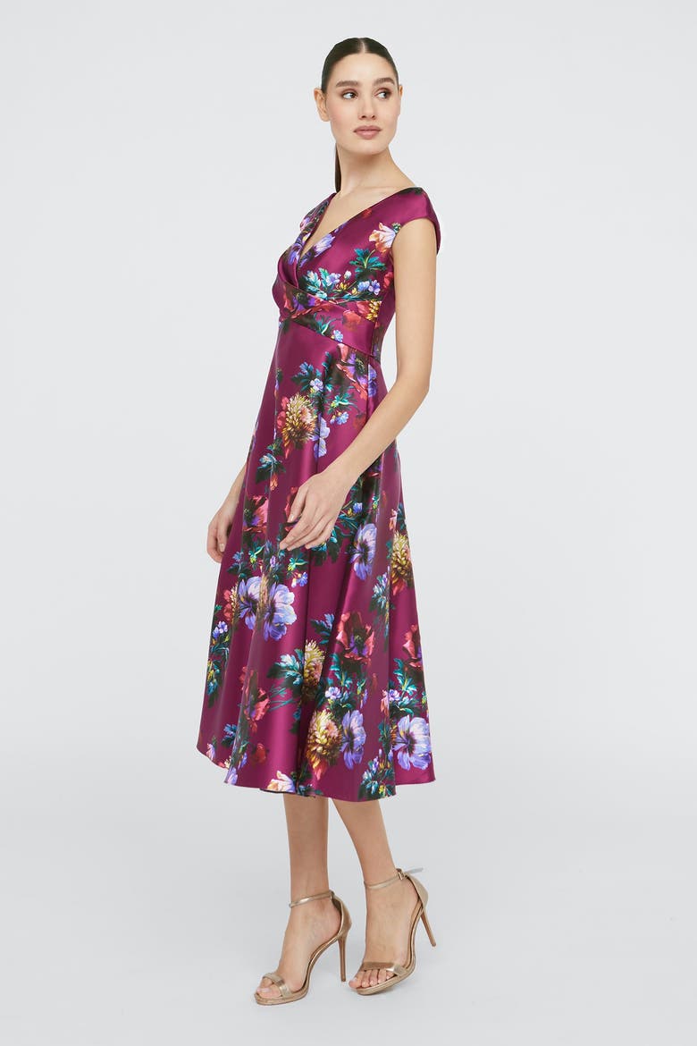 Kadence V-Neck Dress, Alternate, color, Sangria Poppy Stripe