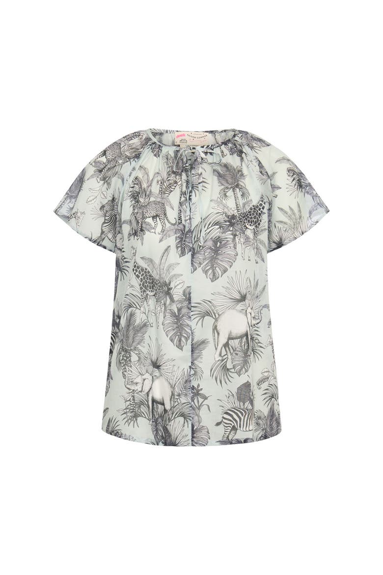 Printed Silk Blouse With Cap Sleeves, Main, color, Mint