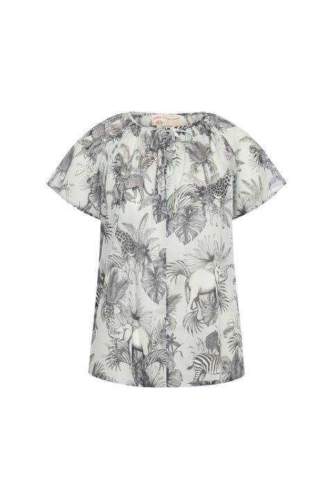 Printed Silk Blouse With Cap Sleeves