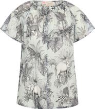 Maison Common Printed Silk Blouse With Cap Sleeves