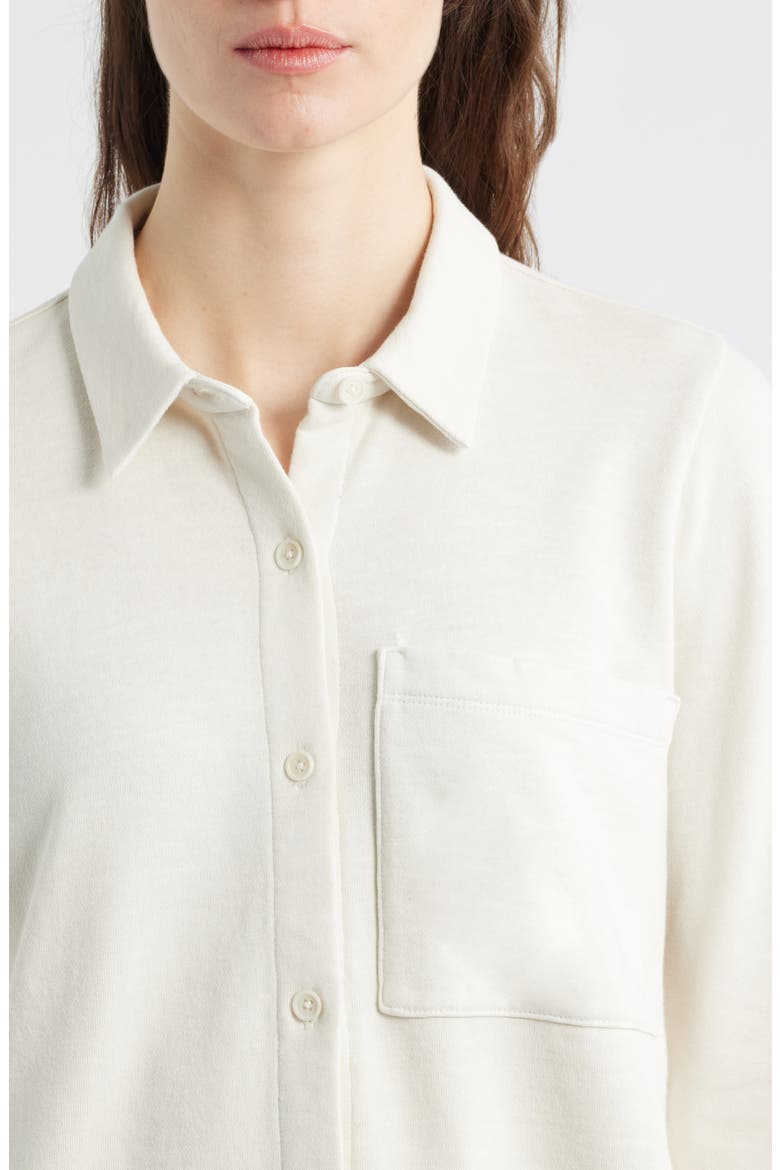 Classic Collar Organic Cotton French Terry Button-Up Shirt, Alternate, color, BONE