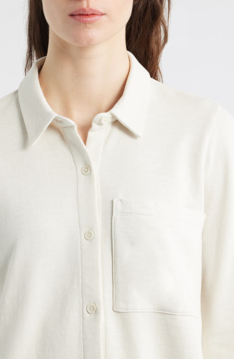 Eileen Fisher Classic Collar Organic Cotton French Terry Button-Up Shirt, Alternate, color, Bone