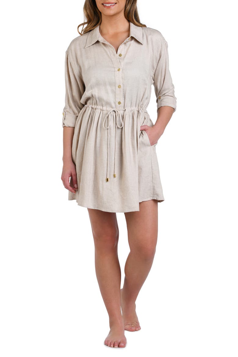 Delphine Cover-Up Shirtdress, Main, color, TAUPE