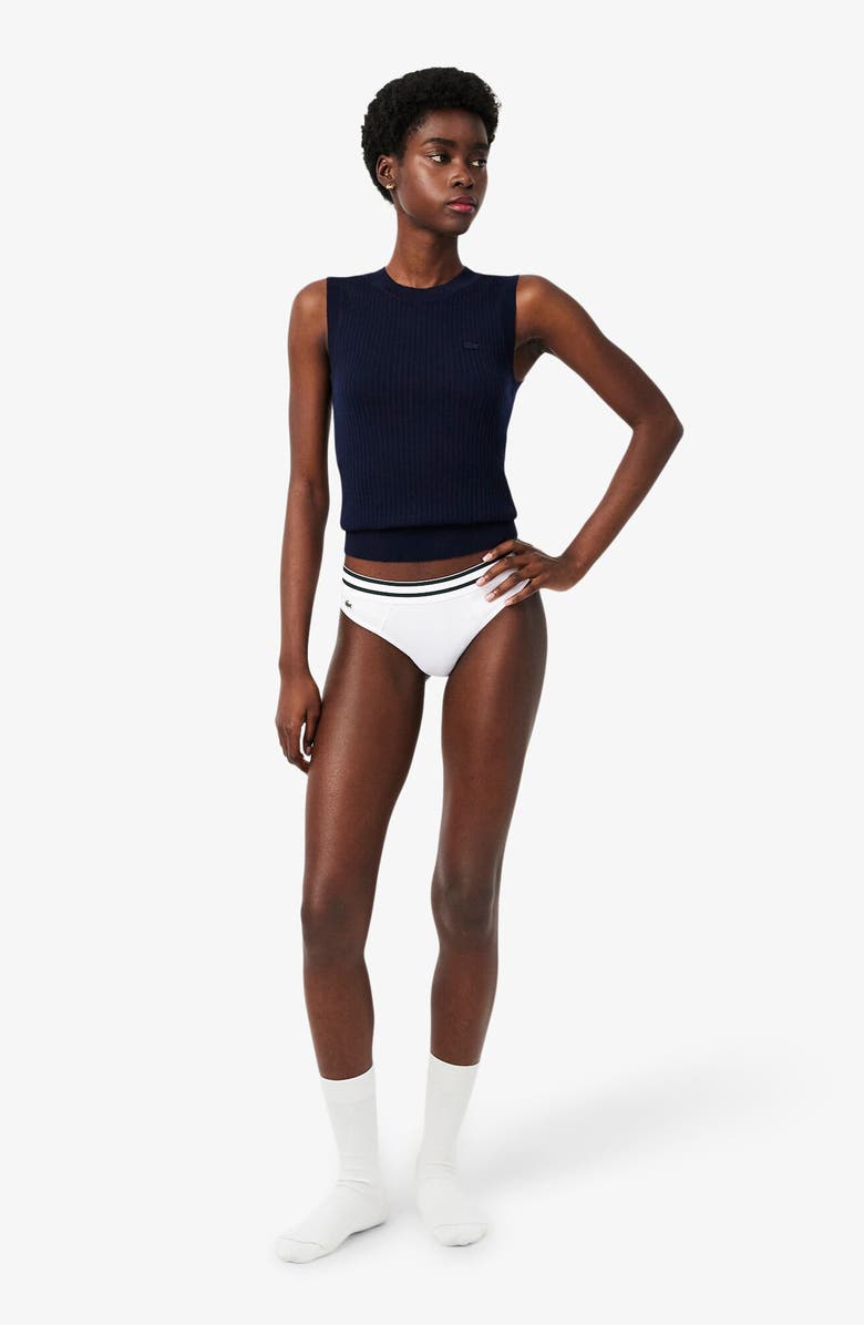 Lacoste Cotton Blend Rib Thong, Alternate, color, White