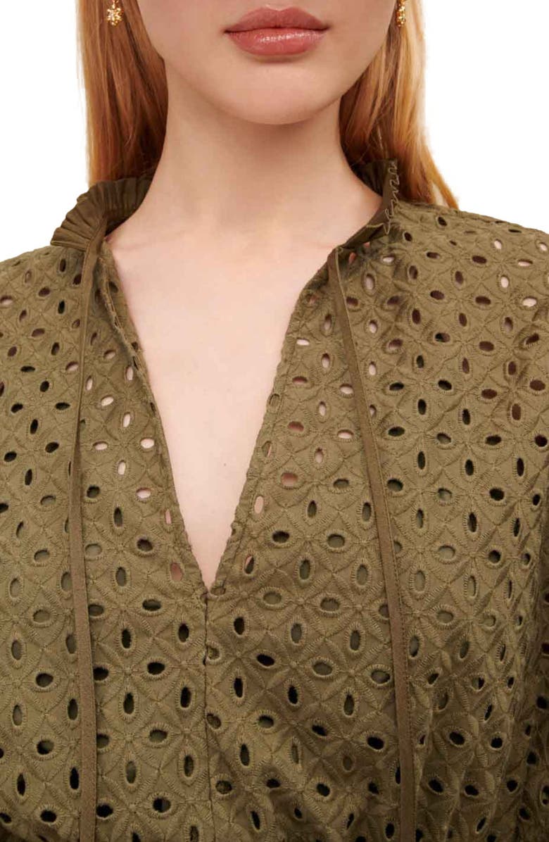 maje Rode Puff Sleeve Tiered Eyelet Minidress, Alternate, color, Beige