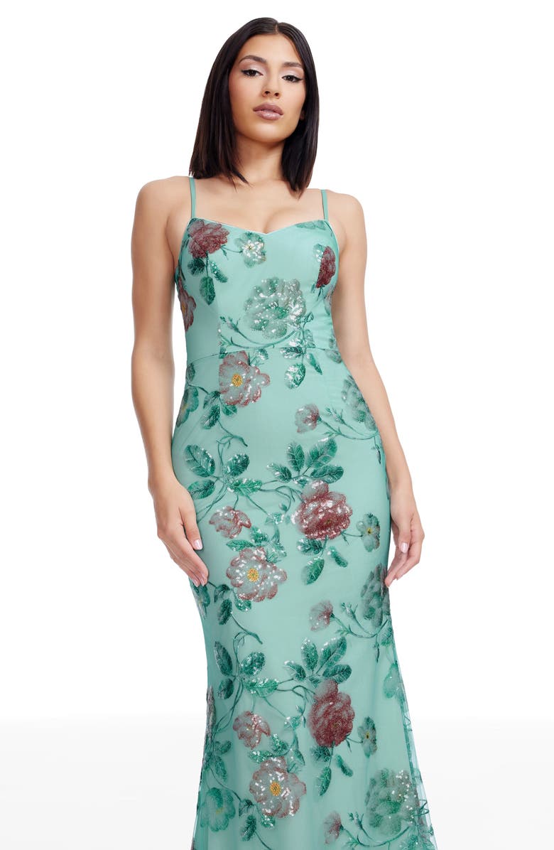 Dress the Population Giovanna Sequin Floral Mermaid Gown, Alternate, color, Sage Multi