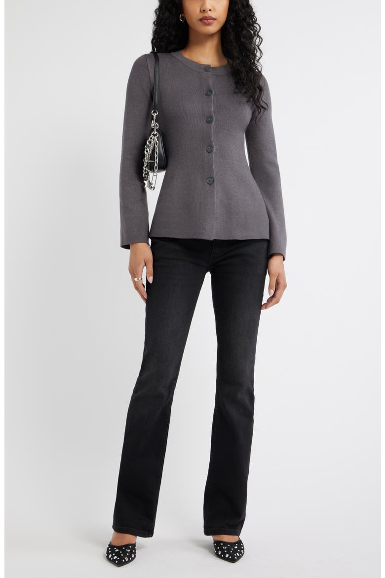Button Front Peplum Cardigan, Alternate, color, GREY MEDIUM CHARCOAL HEATHER