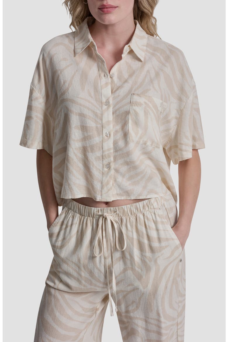 Cropped Drop Shoulder Linen Blend Top, Main, color, ZEBRA EGGNOG COMBO