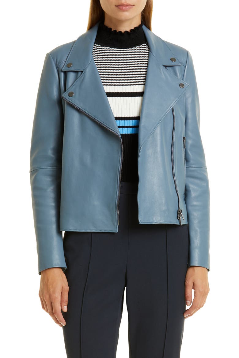 Saleli Lambskin Leather Jacket, Main, color, OPEN BLUE
