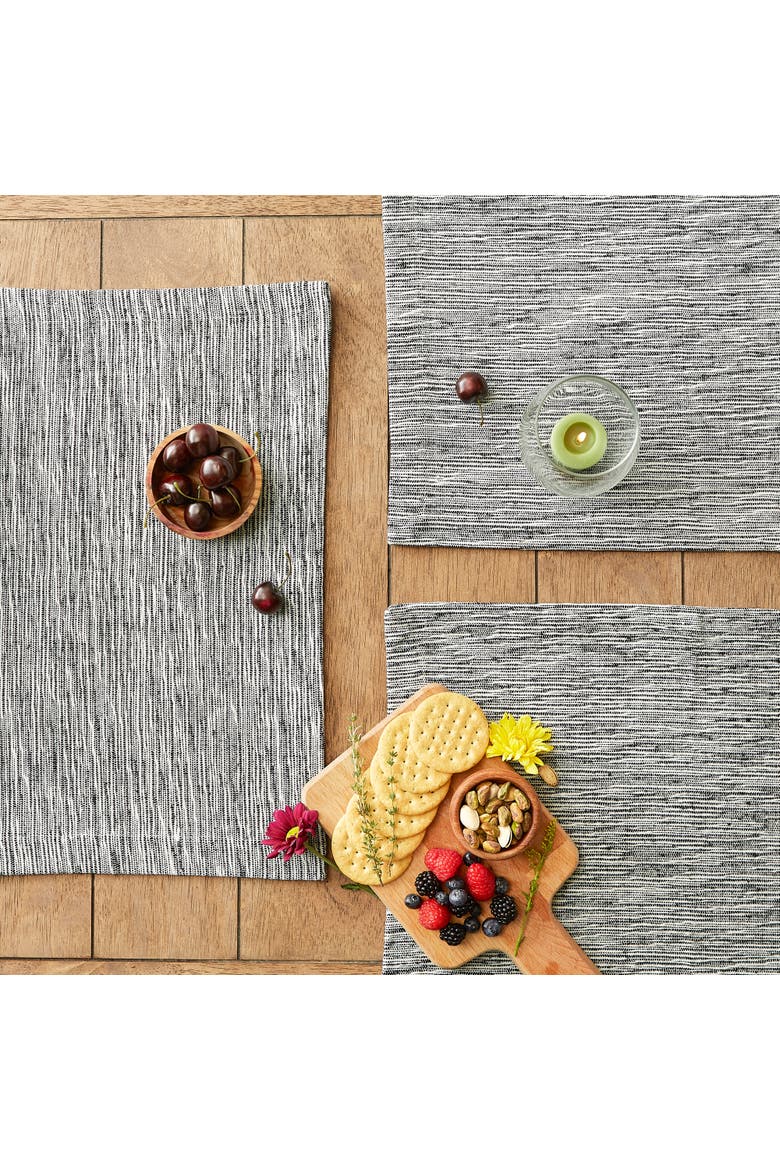 Tonal Recycled Cotton Slubby Rib Placemat Set/6, Alternate, color, Black/Off-White