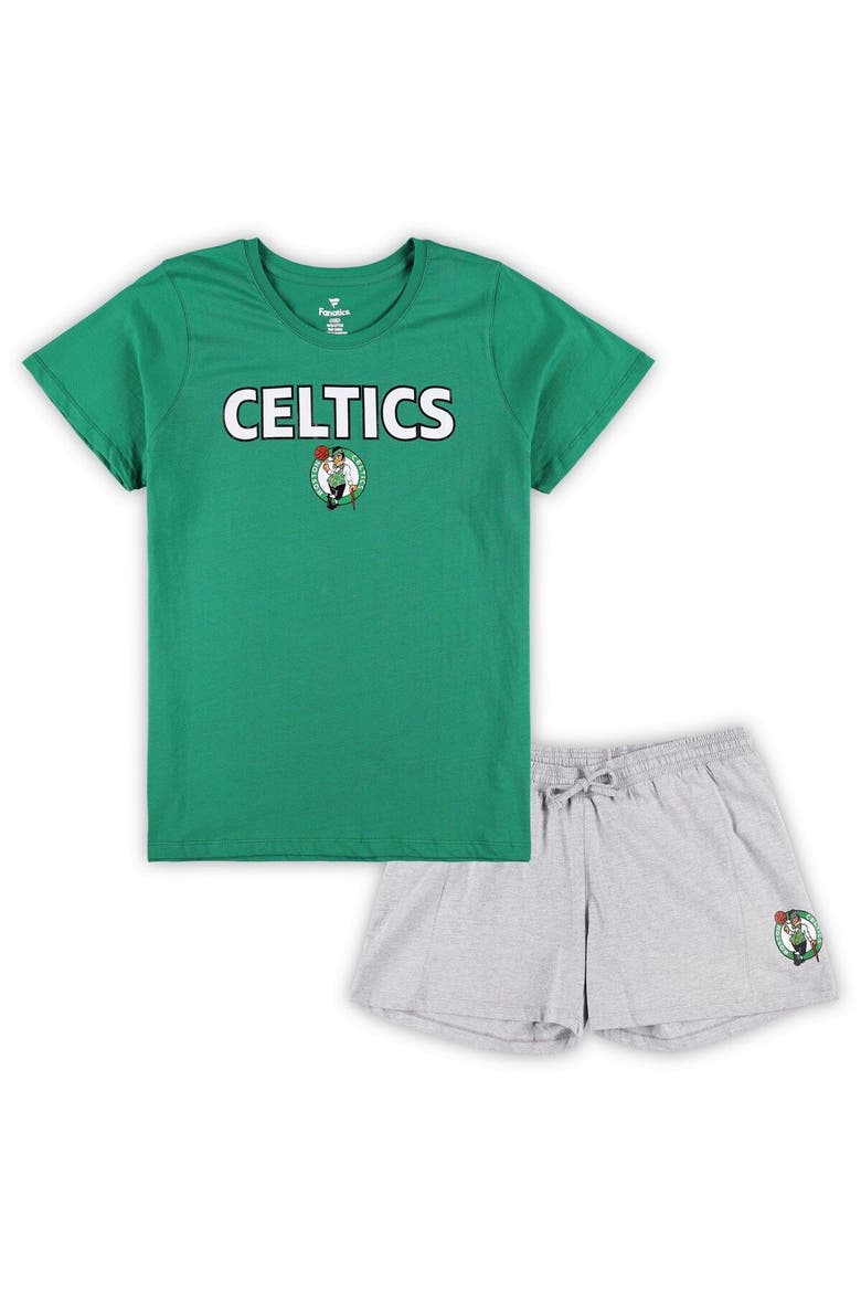 Women's Fanatics Branded Kelly Green/Heather Gray Boston Celtics Plus Size T-Shirt & Shorts Combo Set, Main, color, Kelly Green