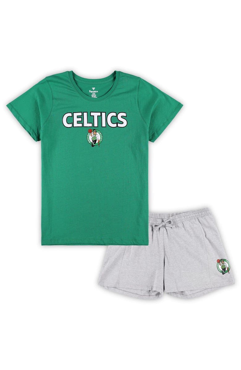 FANATICS Women's Fanatics Branded Kelly Green/Heather Gray Boston Celtics Plus Size T-Shirt & Shorts Combo Set, Main, color, Kelly Green