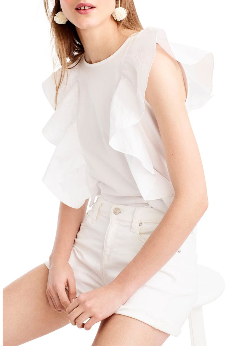Ruffle Front Top, Main, color, WHITE