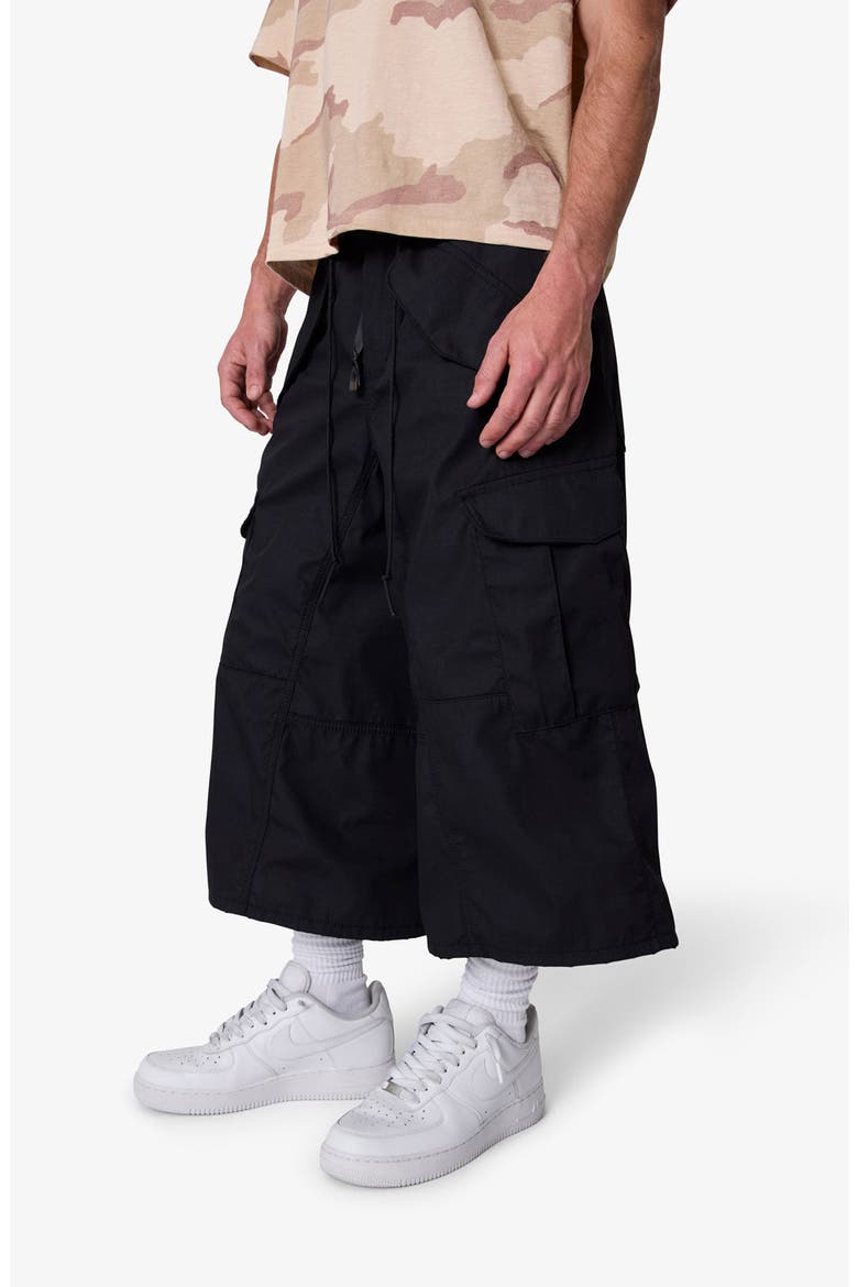 Baggy Fit Extralong Black Cargo Shorts, Alternate, color, BLACK