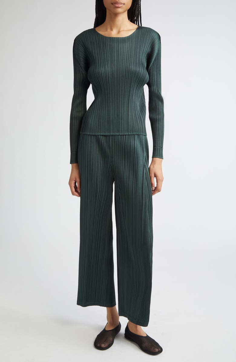 Pleats Please Issey Miyake Monthly Colors December Pleated Long Sleeve Top, Alternate, color, Forest Green