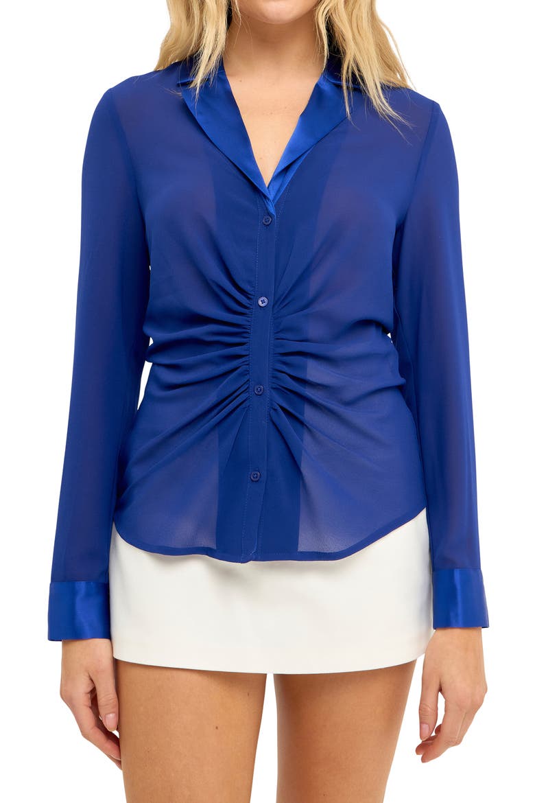 Ruched Front Chiffon Shirt, Main, color, NAVY