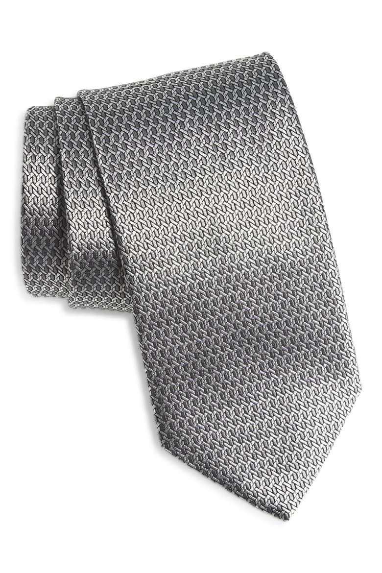 Geometric Jacquard Silk Tie, Main, color, GRAY