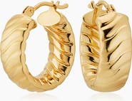 Oradina 14K Yellow Gold Cobra Hoops