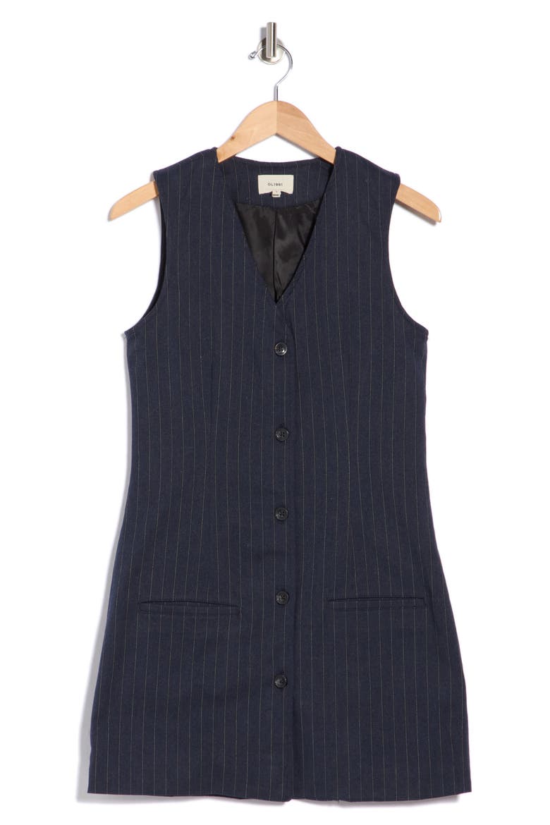 Vest Button Front Minidress, Alternate, color, PINSTRIPE